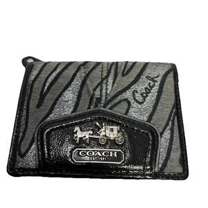 Coach Madison Gray Canvas Leather Trim Zebra Printed Wallet